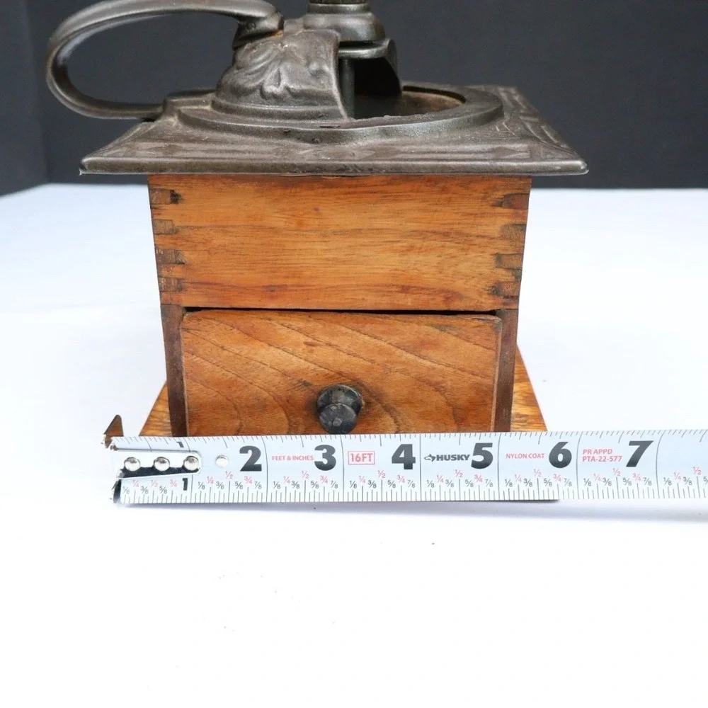Antique Primitive Coffee Grinder Mill Handled Dovetail Cast Iron & Wood Rustic